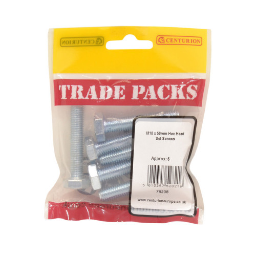 Hex Head Set Screws, ZP, M10 x 50mm