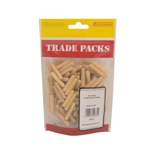 Fluted Wooden Dowels, Wood, M6 x 30mm 