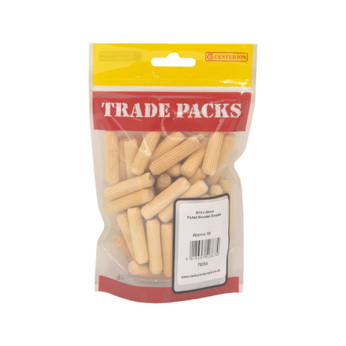 Fluted Wooden Dowels, Wood, M10 x 40mm 