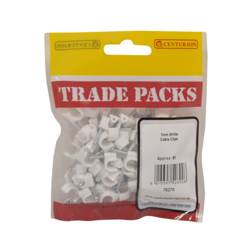 Round Cable Clips - White - 7mm - (80 PK)
