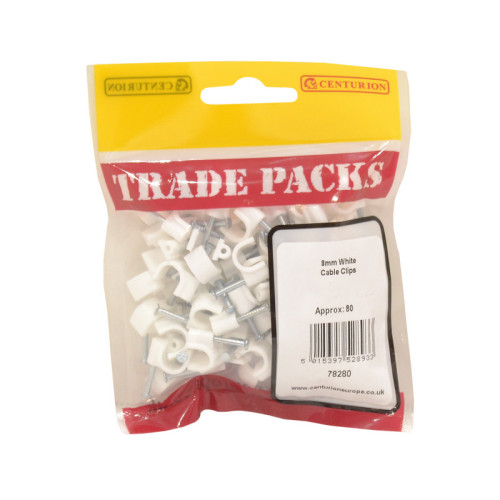 Round Cable Clips - White - 8mm - (80 PK)