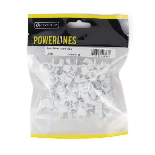 Round Cable Clips - White - 8mm - (80 PK)