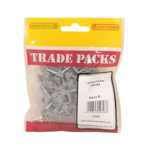 Flat Cable Clips - Grey - 1/1.5mm - (60 PK)