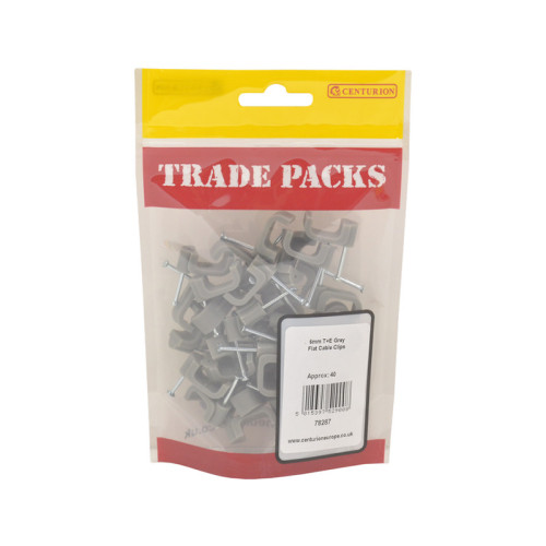 Centurion Grey Flat Cooker Twin & Earth Cable Clips, 6mm, 40pk