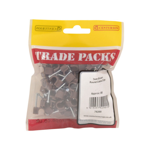 Round Cable Clips - Brown - 7mm - (80 PK)