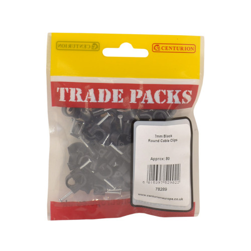 Round Cable Clips - Black - 7mm - (80 PK)