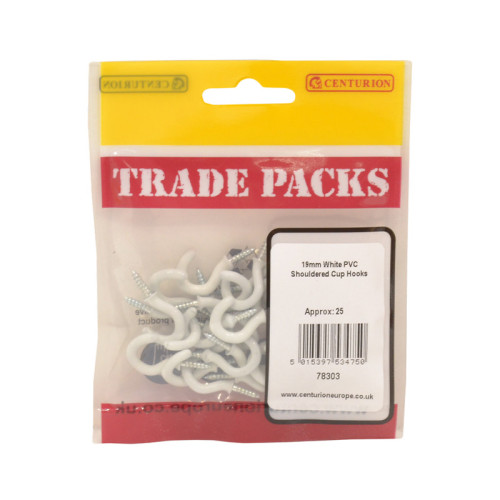 Shouldered Cup Hooks, White PVC, 19mm