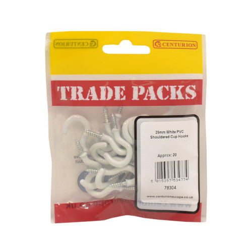 Shouldered Cup Hooks, White PVC, 25mm