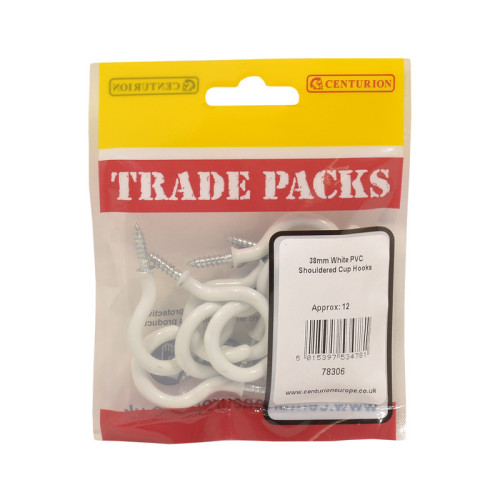 Shouldered Cup Hooks, White PVC, 38mm
