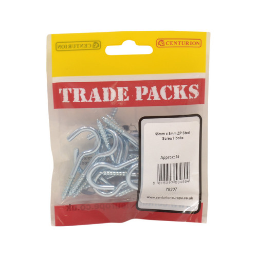 Steel Screw Hooks, ZP, 55mm x 8mm 