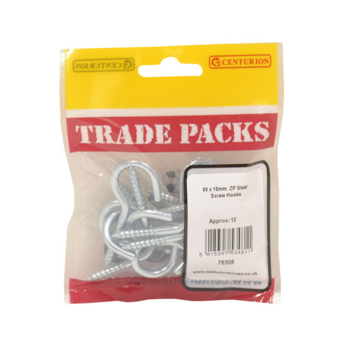 Steel Screw Hooks, ZP, 60mm x 10mm 
