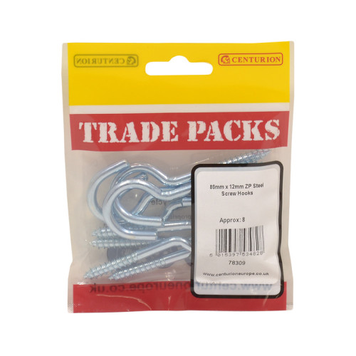 Steel Screw Hooks, ZP, 80mm x 12mm 