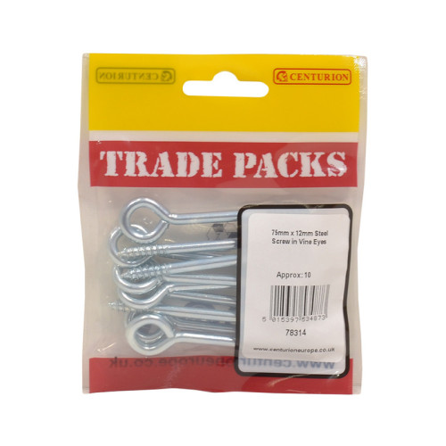 Screw In Steel Vine Eyes, ZP, 75mm x 12mm