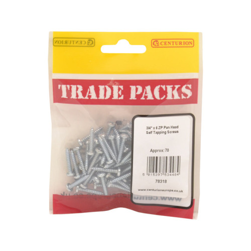 3/4" x 6, Pan Head Self Tapping Screws, ZP