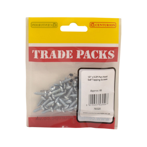 1/2" x 8, Pan Head Self Tapping Screws, ZP
