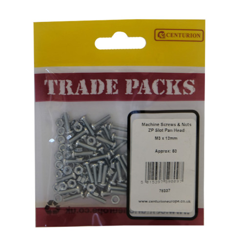 Slot Pan Head Machine Screws & Nuts, ZP, M3 x 12mm