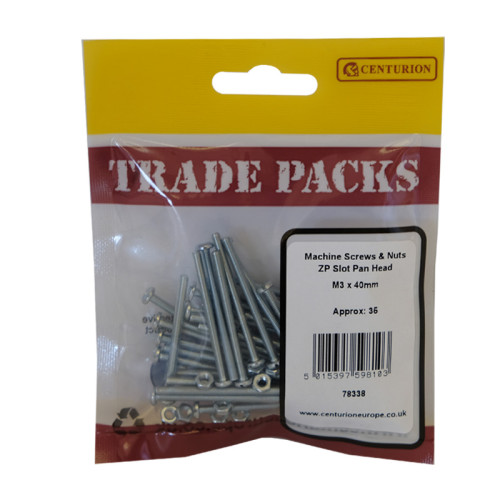 Slot Pan Head Machine Screws & Nuts, ZP, M3 x 40mm