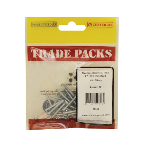 Slot CSK Head Machine Screws & Nuts, ZP, M3 x 25mm