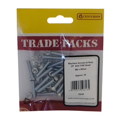 Slot CSK Head Machine Screws & Nuts, ZP, M5 x 25mm