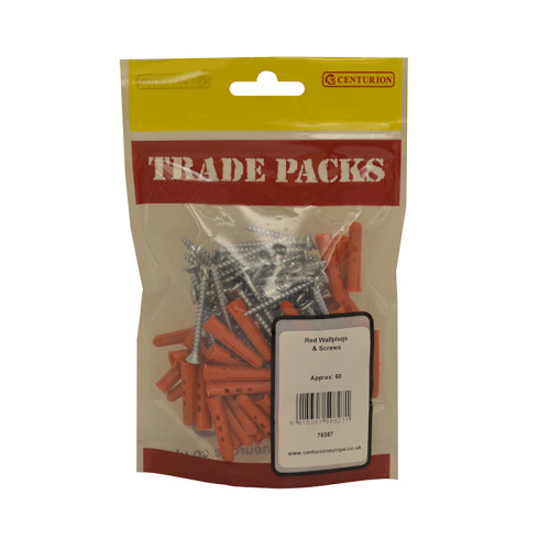 Wallplugs & Screws, Red, (Pack of 50)