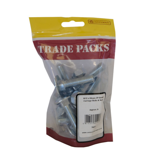 Carriage Bolts & Nuts Small, ZP, M12 x 50mm 