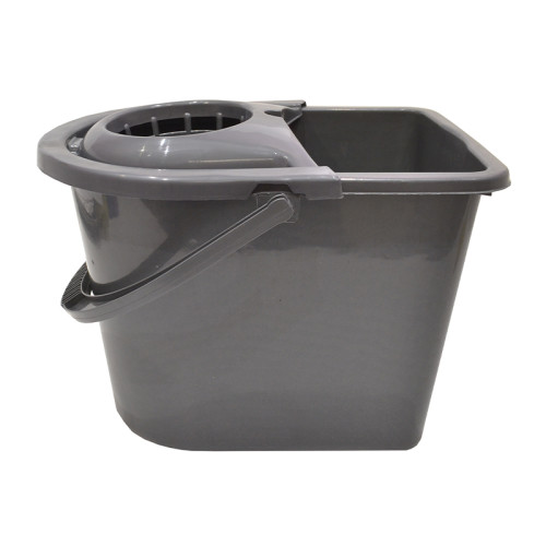 Bucket - Mop and Wringer - Silver Plastic - 12 Litre