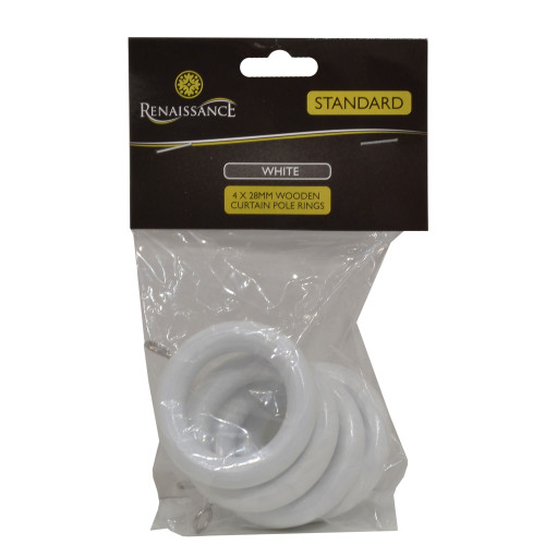 Renaissance Wooden Curtain Rings White 28mm 4pk