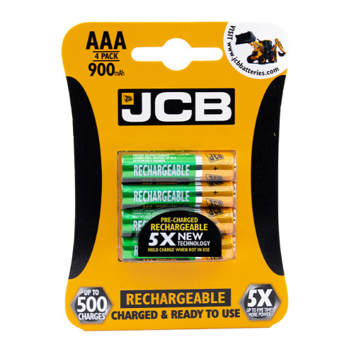 JCB Rechargeable AAA Batteries, 4 Pack