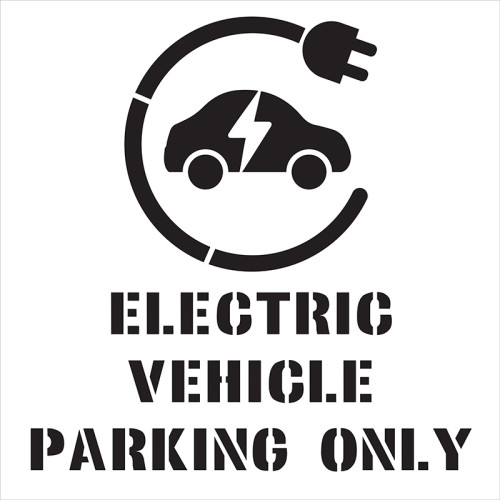 'Electric Vehicle Parking Only With Symbol' Floor Graphic Stencil, (1000mm x 1000mm)
