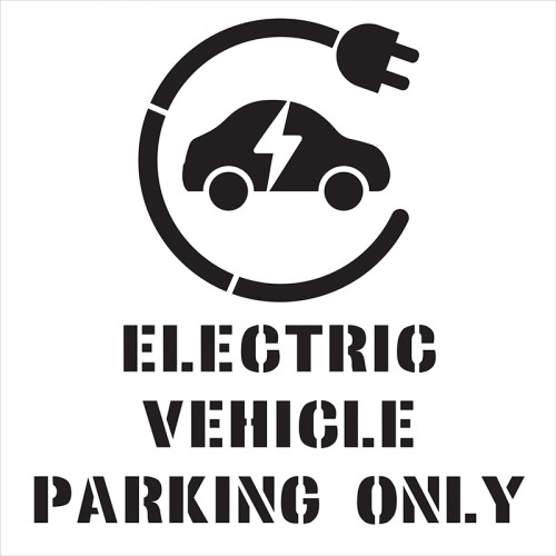 'Electric Vehicle Parking Only With Symbol' Floor Graphic Stencil, (850mm x 850mm)