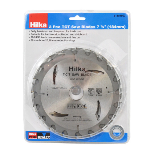 Hilka 3 piece TCT Saw Blades 184mm (7 1/4")
