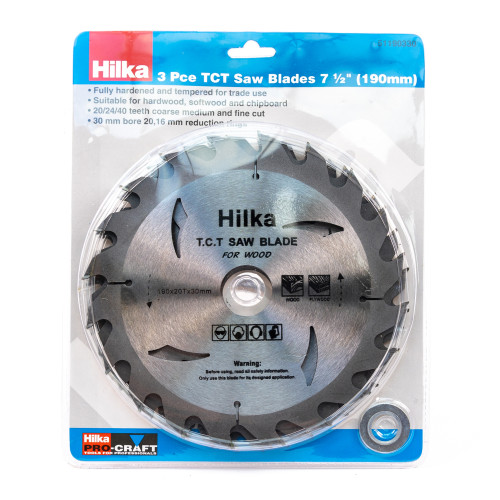 Hilka 3 piece TCT Saw Blades 190mm (7 1/2 ")