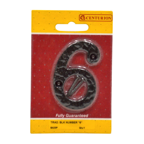 No.6 Door Numerals, Black, 75mm