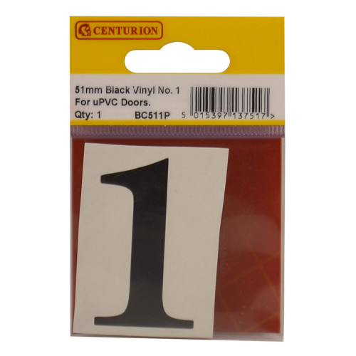 51mm Black Traditional Font Vinyl Number 1 BC511P