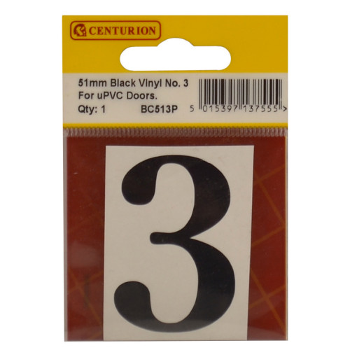 51mm Black Traditional Font Vinyl Number 3 BC513P