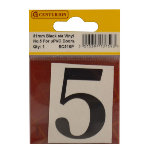 51mm Black Traditional Font Vinyl Number 5 BC515P
