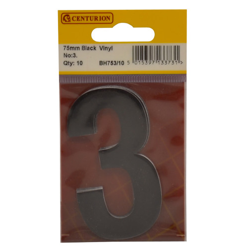 75mm Black Bold Condensed Vinyl Number 3 BH753/10