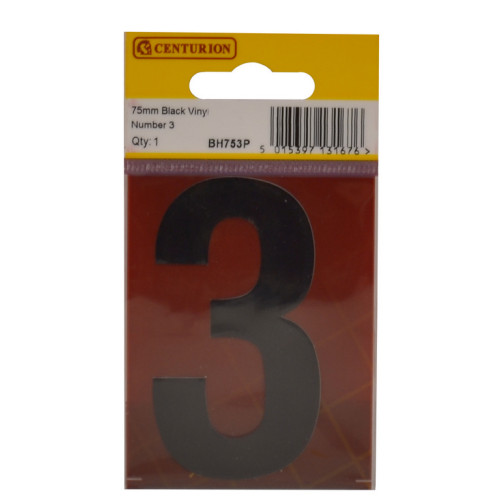75mm Black Bold Condensed Vinyl Number 3 BH753P