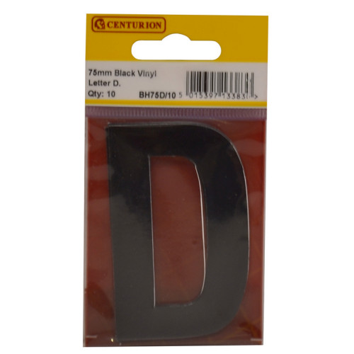 75mm Black Bold Condensed Vinyl Letter D BH75D/10