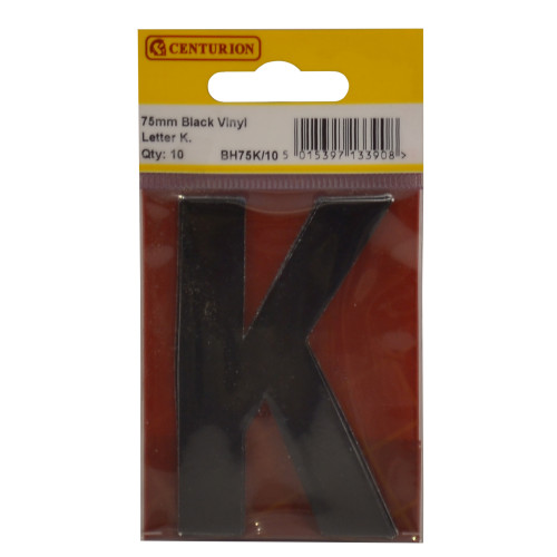 75mm Black Bold Condensed Vinyl Letter K BH75K/10