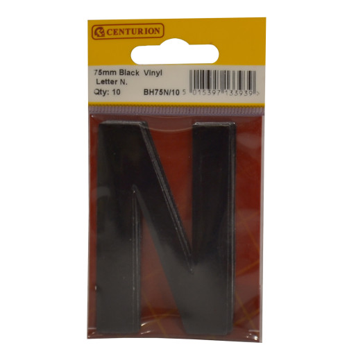 75mm Black Bold Condensed Vinyl Letter N BH75N/10