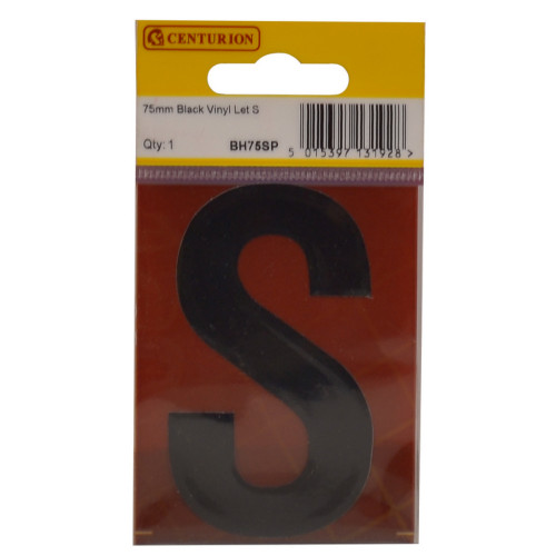 75mm Black Bold Condensed Vinyl Letter S BH75SP