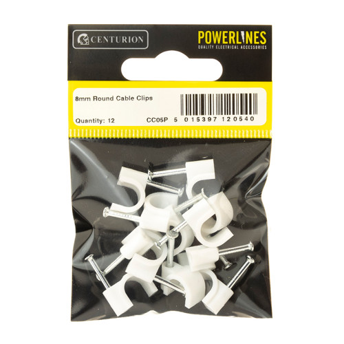 8mm White Cable Clips (Pack of 14)-CC05P