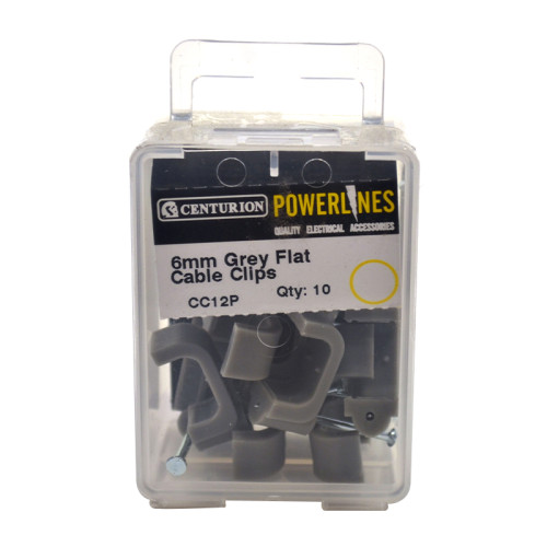 6mm Flat T+E Grey Cable Clip (Pack of 10)-CC12P
