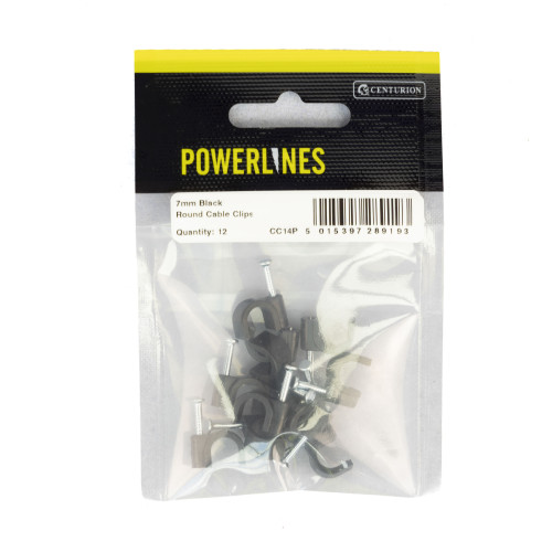 7mm Black Round Cable Clips (Pack of 12)-CC14P
