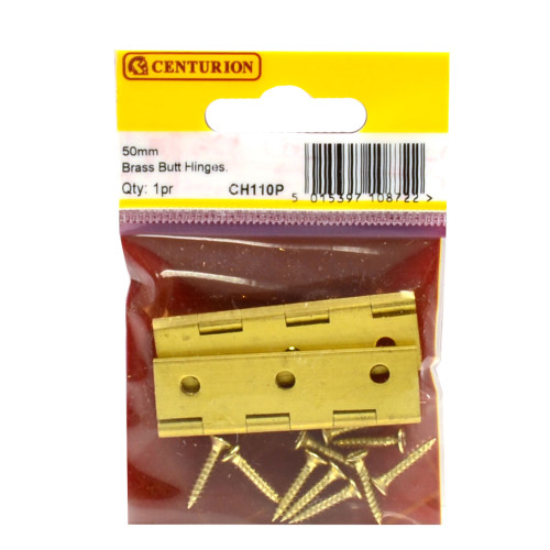 Solid Drawn Brass Butt Hinges, Self Colour, 51mm x 29mm