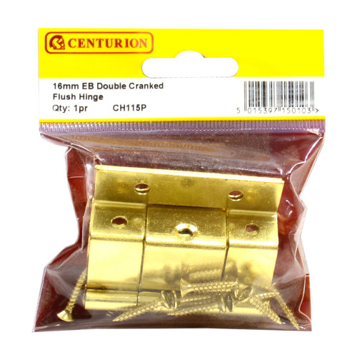 Double Cranked Steel Flush Hinges, Electro Brassed, 60mm x 16mm