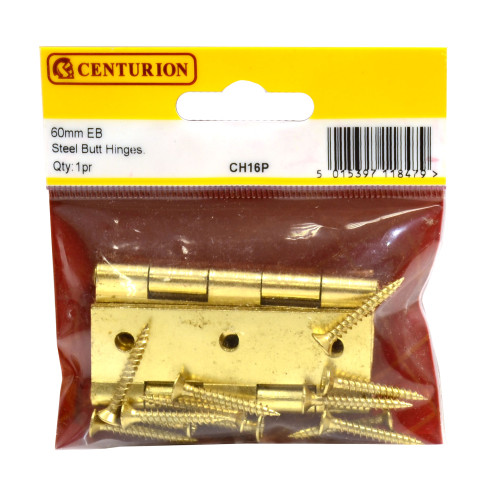 Steel Butt Hinges, Brassed, 65mm