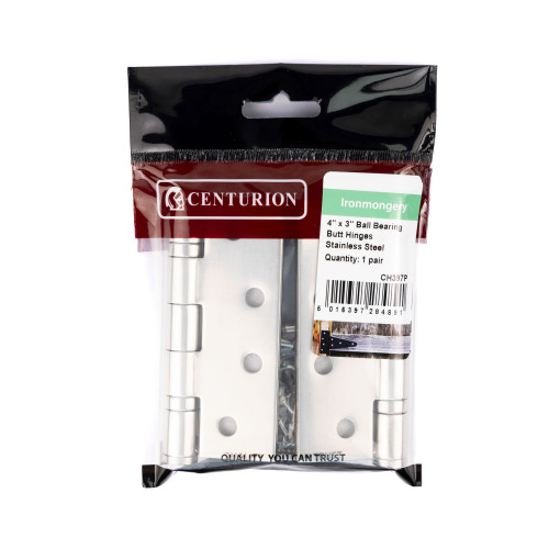 Ball Bearing Butt Hinges, Polished Stainless Steel, 102mm x 76mm