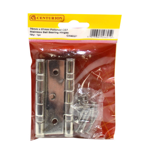 76mm x 51mm Polished CE7 Stainless Ball Bearing Hinges